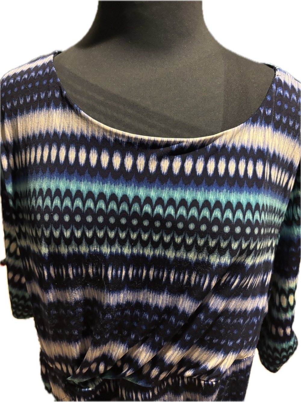 Dress Barn Navy, Aqua & Cream Patterned Midi Dress 22
